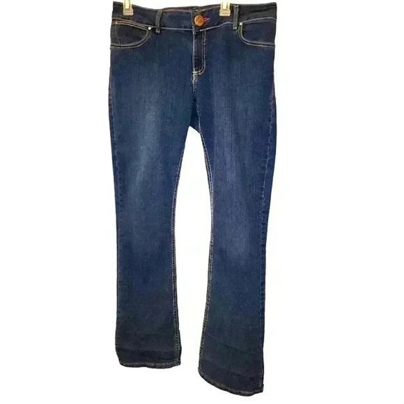 Wrangler Retro Jeans Booty Up Mae blue Pink stitch Mid Rise boot cut cowgirl - Picture 1 of 8
